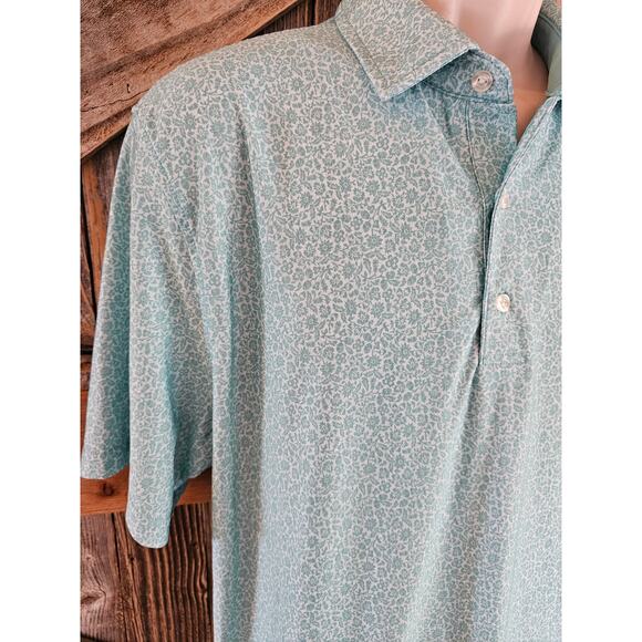 Hickey Freeman size L floral blue golf polo performance quick dry EUC preppy - Picture 2 of 7